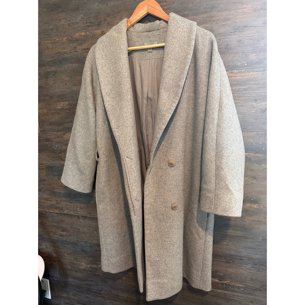 COS Grey Wool Blend Oversized Shawl Collar Double Breasted Coat SZ 4 No‎ BELT